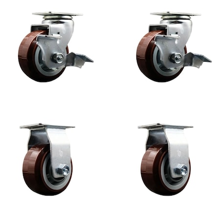 Service Caster Tool Box Caster Wheel Set 4'' Maroon Polyurethane Swivel Casters, 4PK TOOL-SCC-20S420-PPUB-TLB-2-R-2